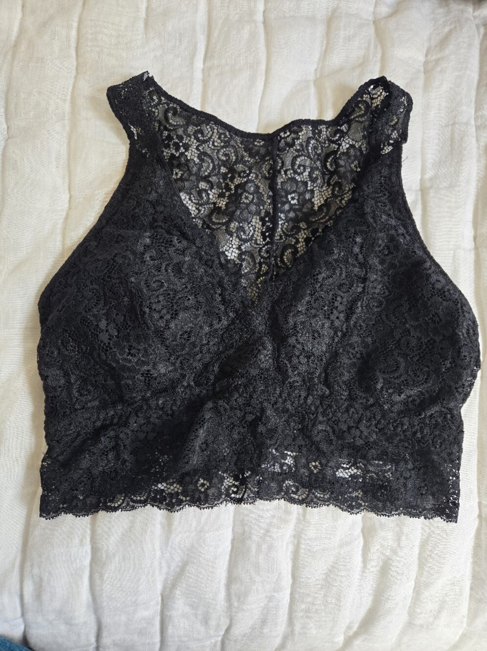 NWOT Soma Black Lace Racerback Bralette with Floral Trim Medium